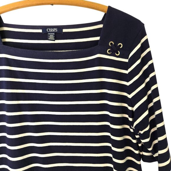 Chaps Womens Navy & White Striped Cotton Top  Square Neck XXL - Picture 4 of 11